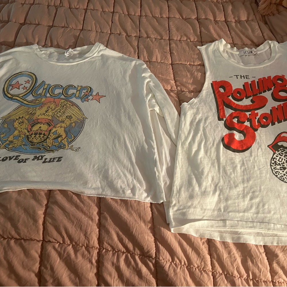 Letluv Queen and Rolling Stones womens Graphic Tees - White